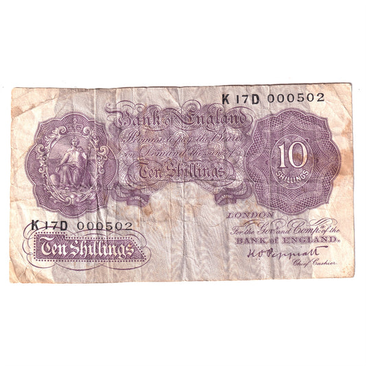 Great Britain Note, 1940 10 Shillings, BE24c, F (Damaged)