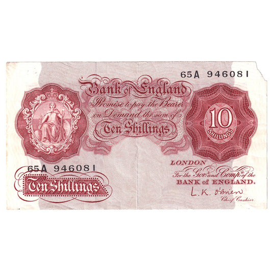 Great Britain Note, 1955 10 Shillings, Replacement, BE32, EF-AU (Damaged)