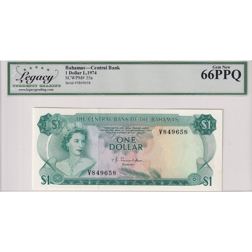 Bahamas Note, 1974 1 Dollar, Pick #35a, Legacy Certified GUNC-66 PPQ