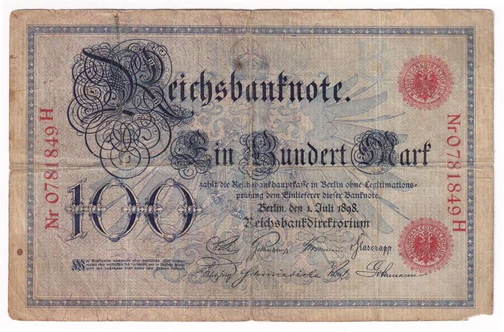 Germany Note 1898 100 Mark, VG (Holes)