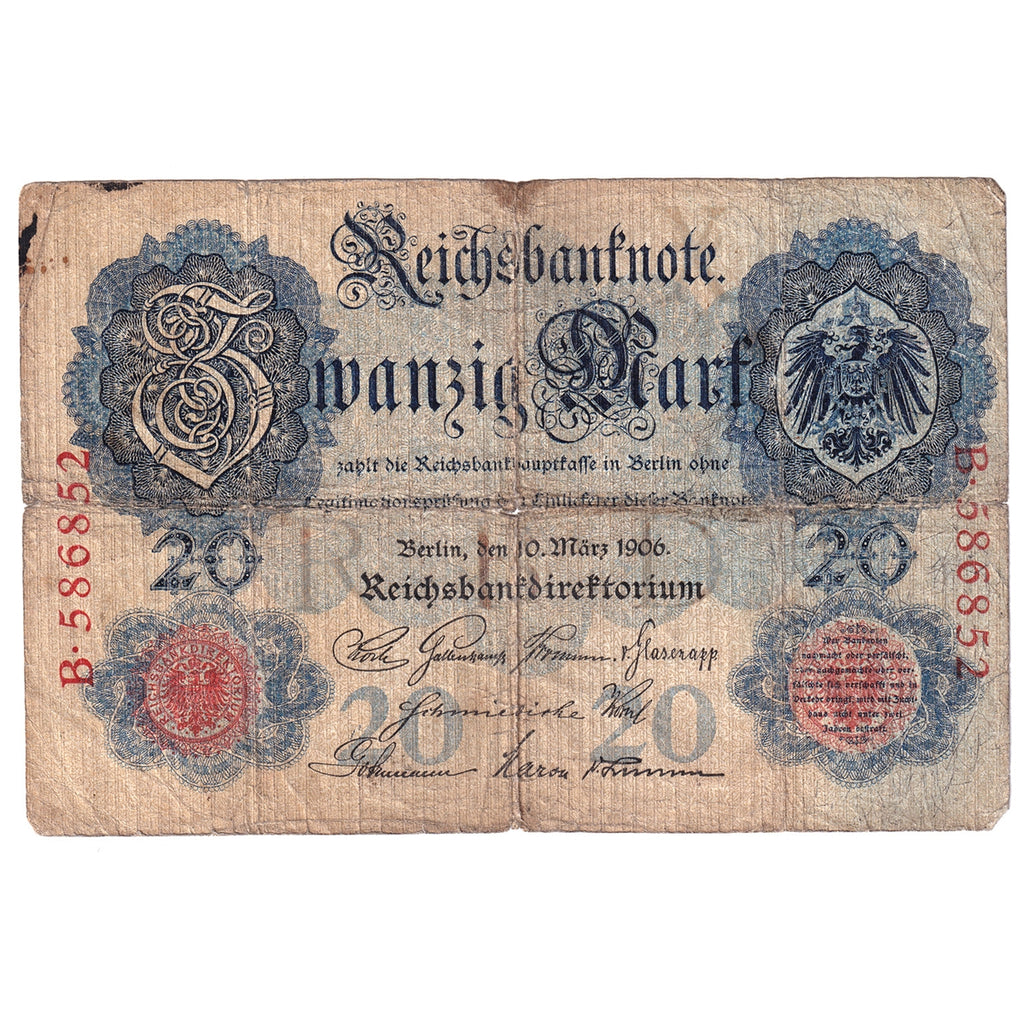 Germany Note 1906 20 Mark, VG (dam'g) (L)