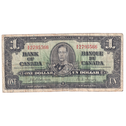 BC-21a 1937 Canada $1 Osborne-Towers, A/A, VG-F