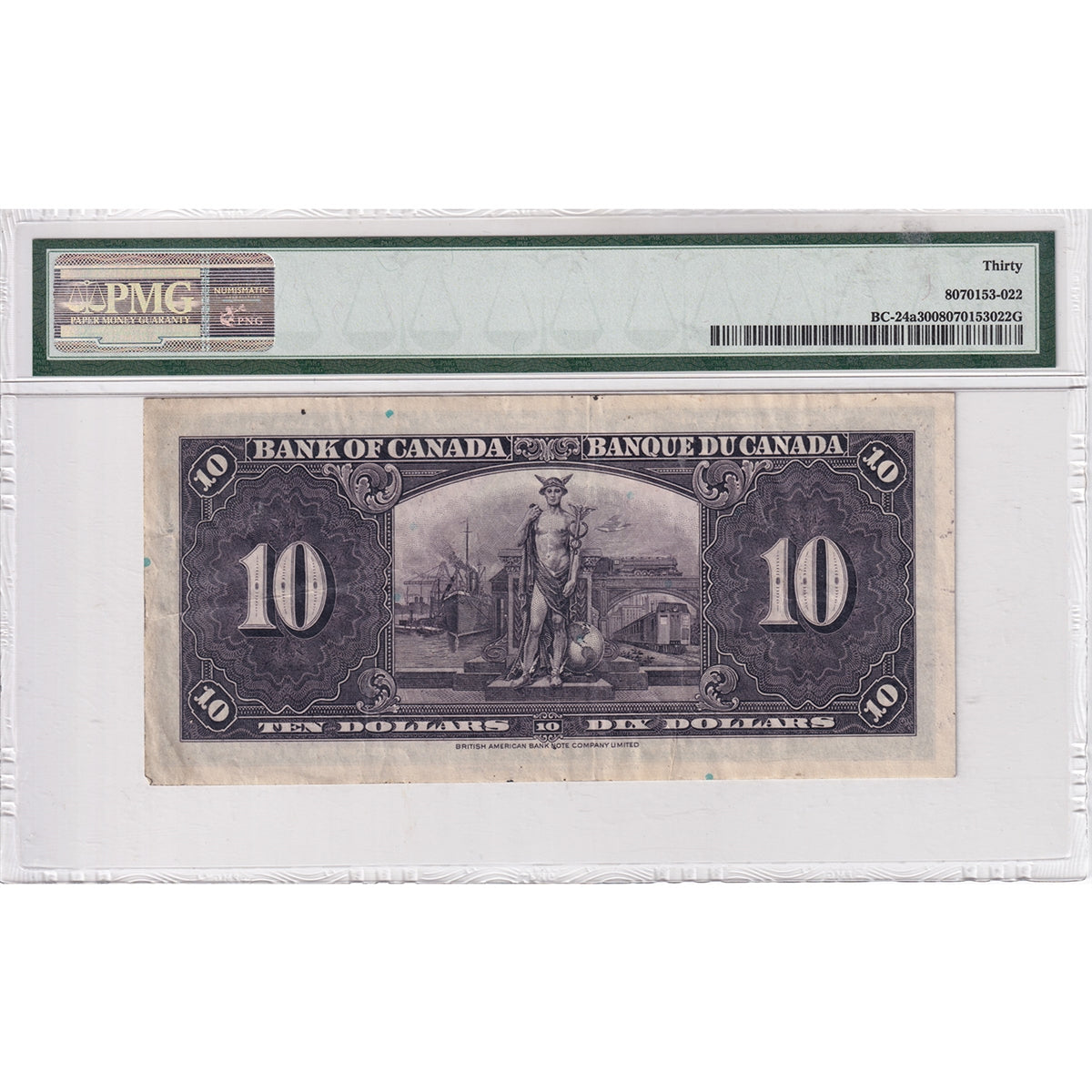 BC-24a 1937 Canada $10 Osborne-Towers, A/D, PMG Certified VF-30