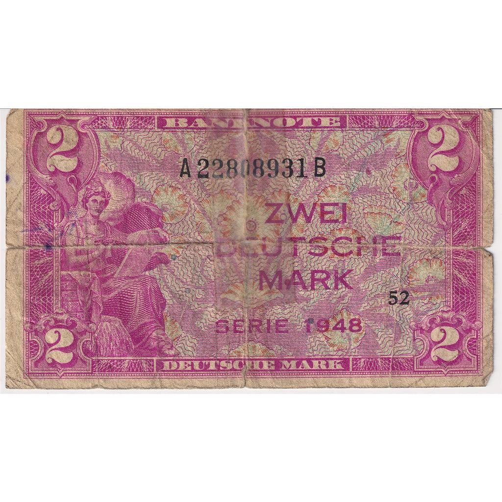 Germany 1948 2 Deutsche Mark Note, Pick #3a, Circ