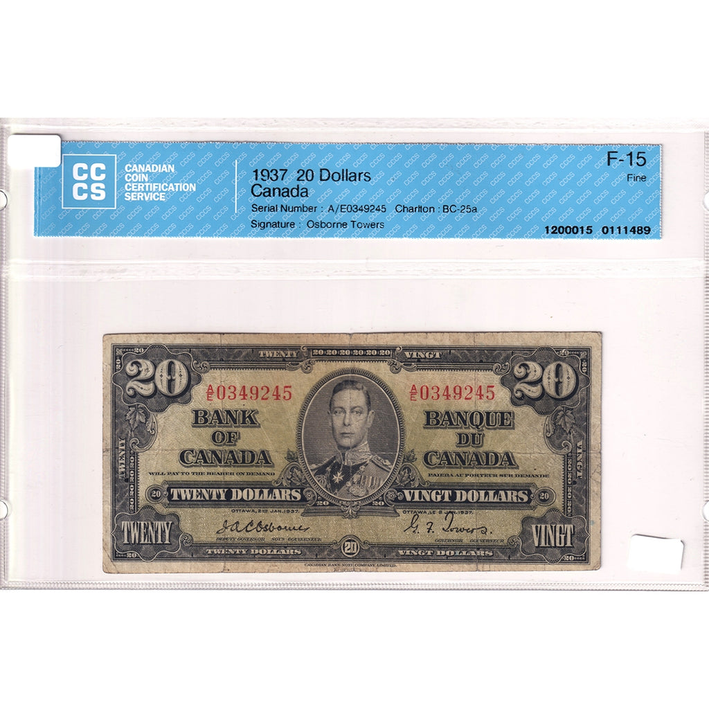 BC-25a 1937 Canada $20 Osborne-Towers, A/E, CCCS Certified F-15