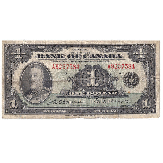 BC-1 1935 Canada $1 Osborne-Towers, English, Series A, Check Letter A